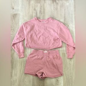 Pink Cropped Sweatshirt and Shorts Set